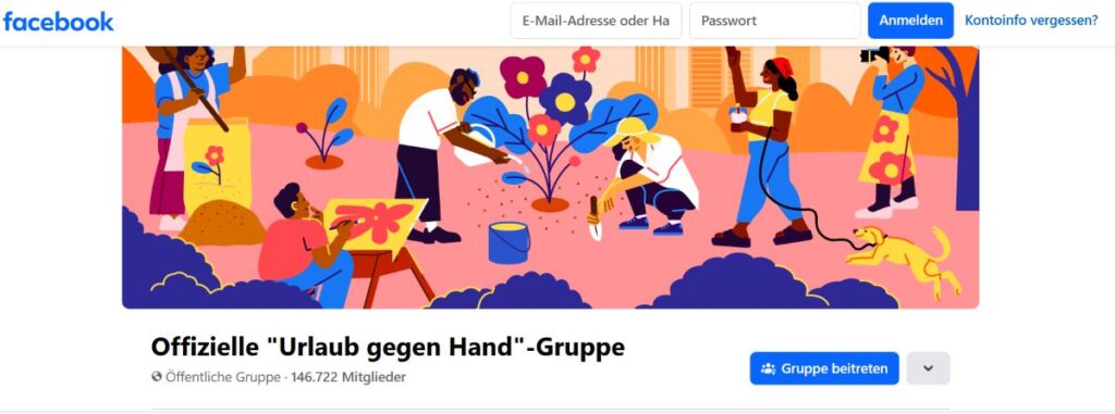 Facebook Gruppe Urlaub gegen Hand