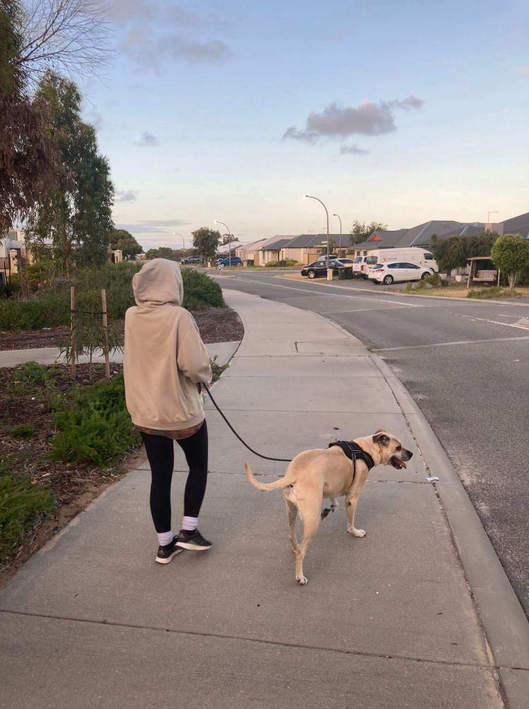 Tina beim Gassigehen mit Housesitting-Hund in Australien